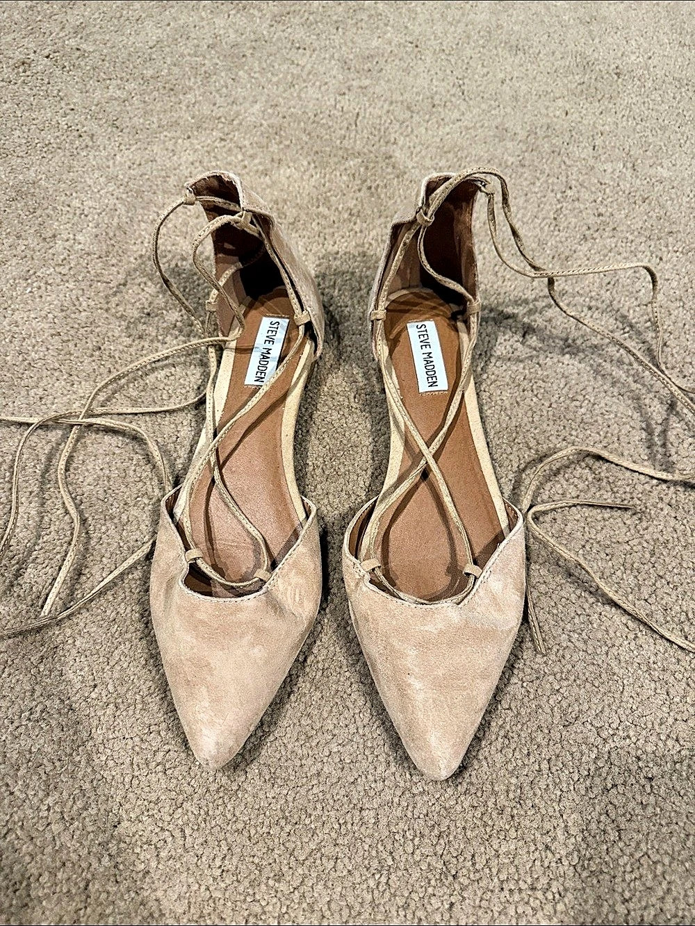Steve Madden Pointed Toe Lace-Up Heels in Beige